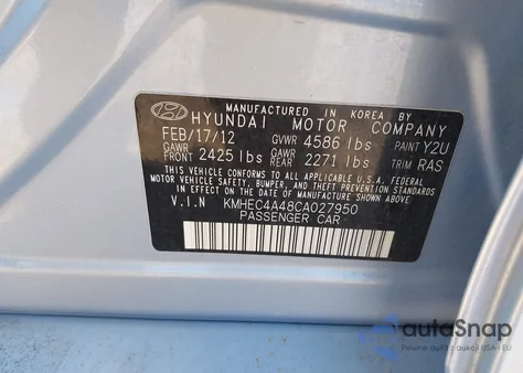 2012 Hyundai Sonata Hybrid from USA, damaged, VIN KMHEC4A48CA027950